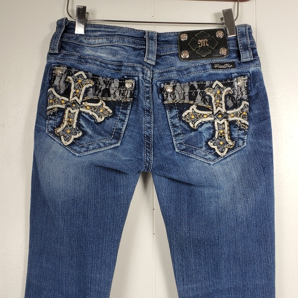 Miss Me Cross studded rhinestone bling jeans size 25 - Picture 9 of 14